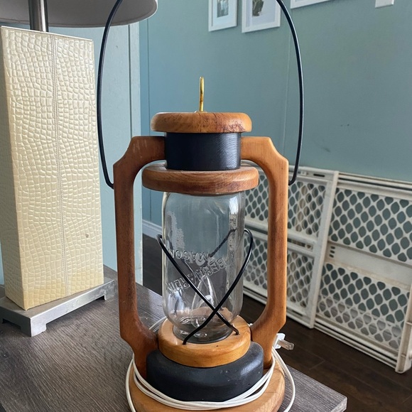 Rustic Wooden Lantern with Black Accents - Picture 3 of 10